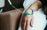 Old man patient hand in hospital